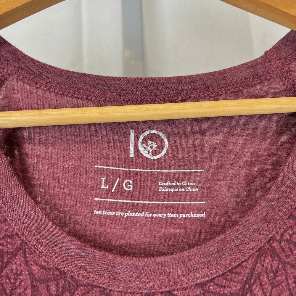 TEN TREE TenTree Topiary Print 3/4 Sleeve Shirt Raglan Baseball Wine Red L - Picture 4 of 9